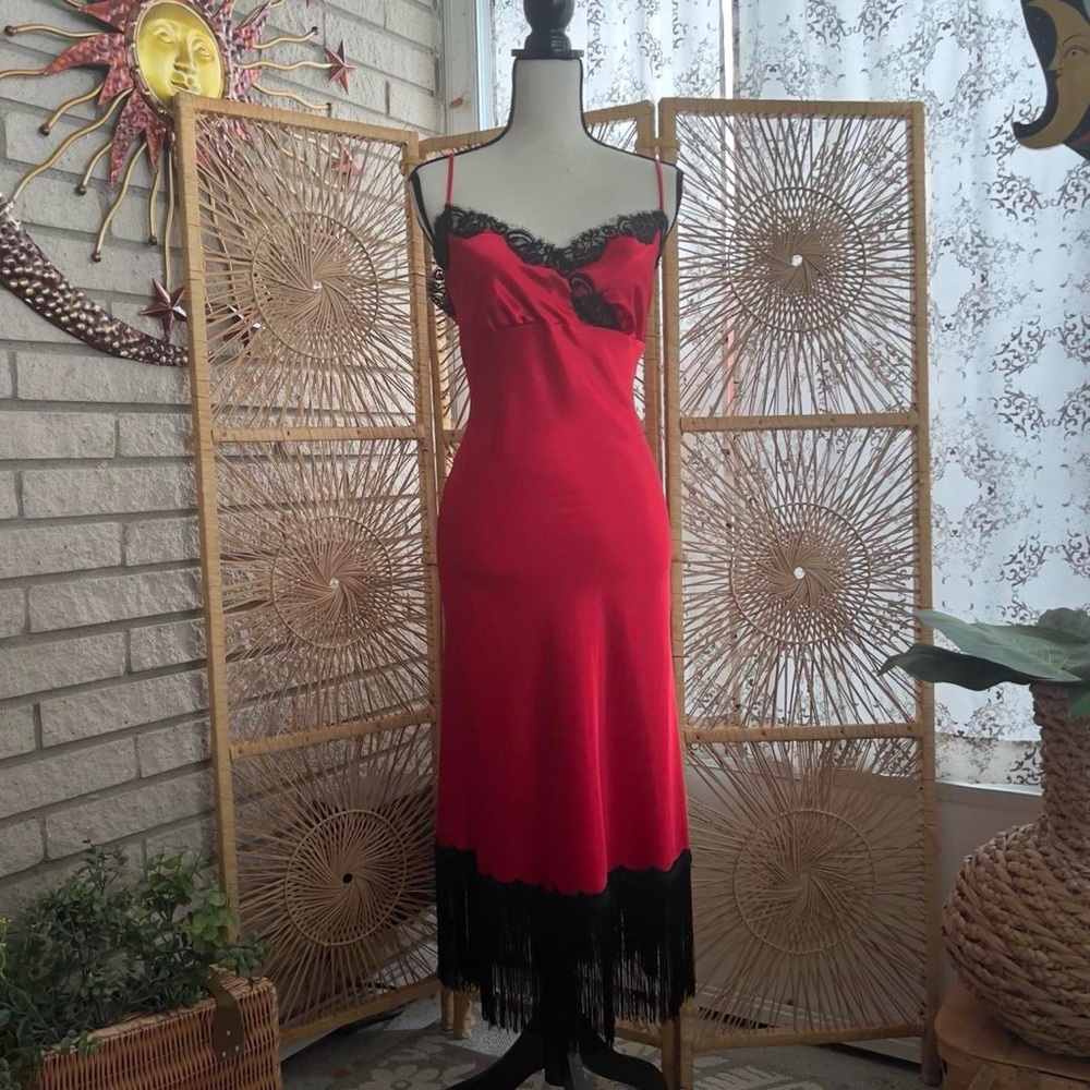 Elegant Red and Black Lace Nightgown